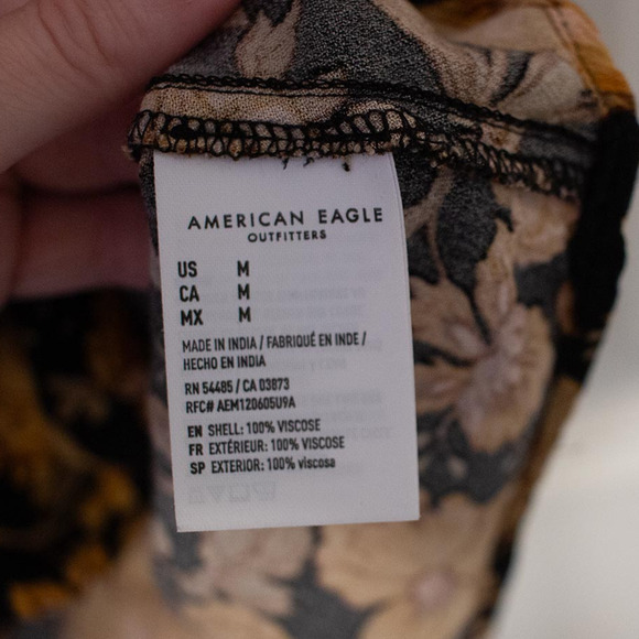M Botanical Floral Fall Autumn American Eagle Mini Wrap V-neck Blouson Dress - Picture 6 of 7